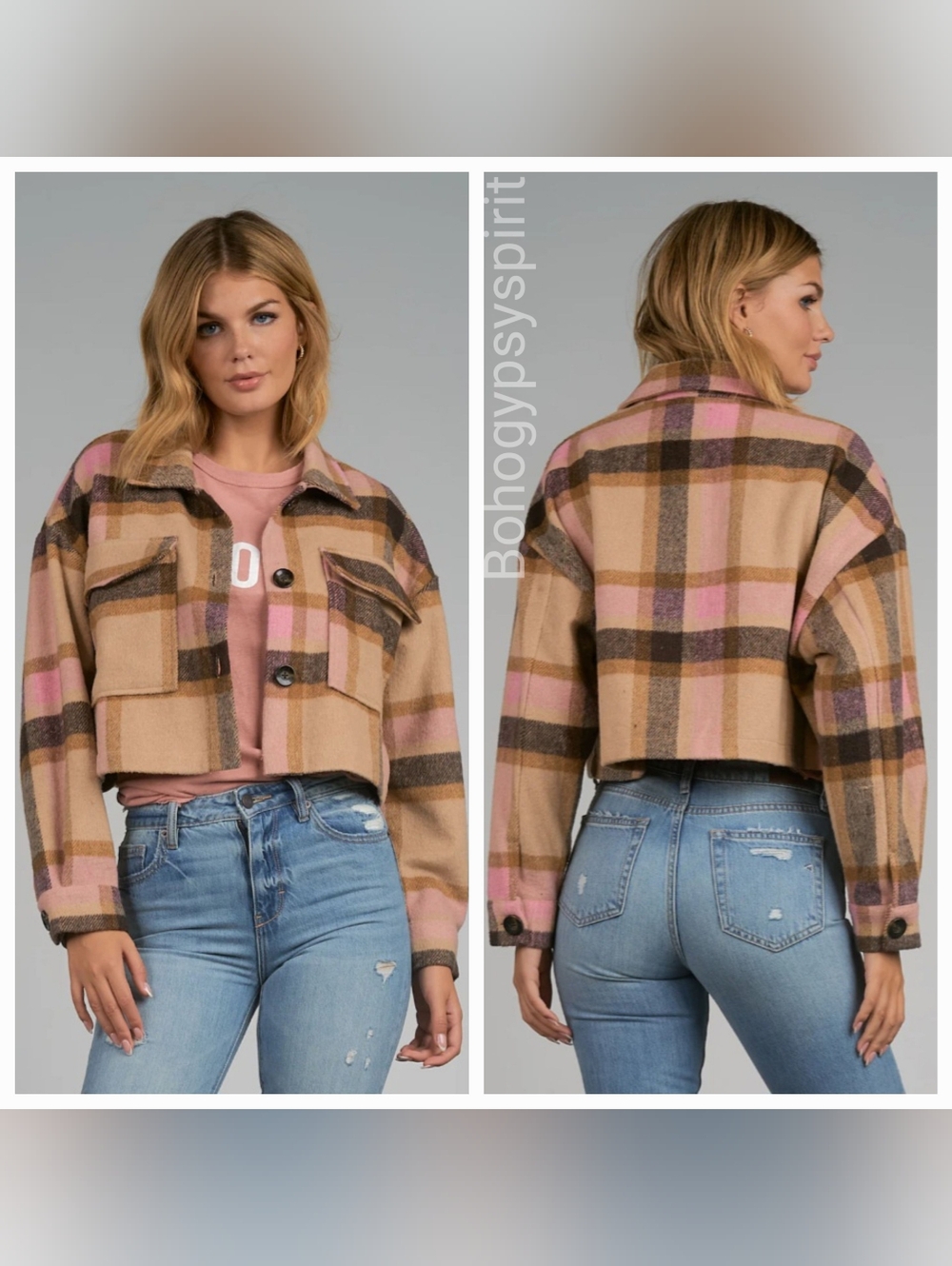 NWT $120 Elan Plaid Cropped Flannel Cropped Jacket